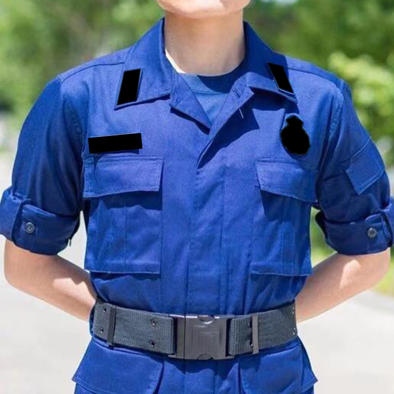Custom Design Zipper Long Sleeve Navy Blue Security Guard Uniform Shirt with Pocket
