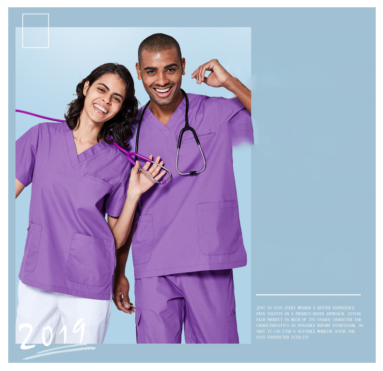 Fashionable V-neck Hospital Nurse Uniform Unisex Short Sleeve Nursing Scrub Sets Uniform
