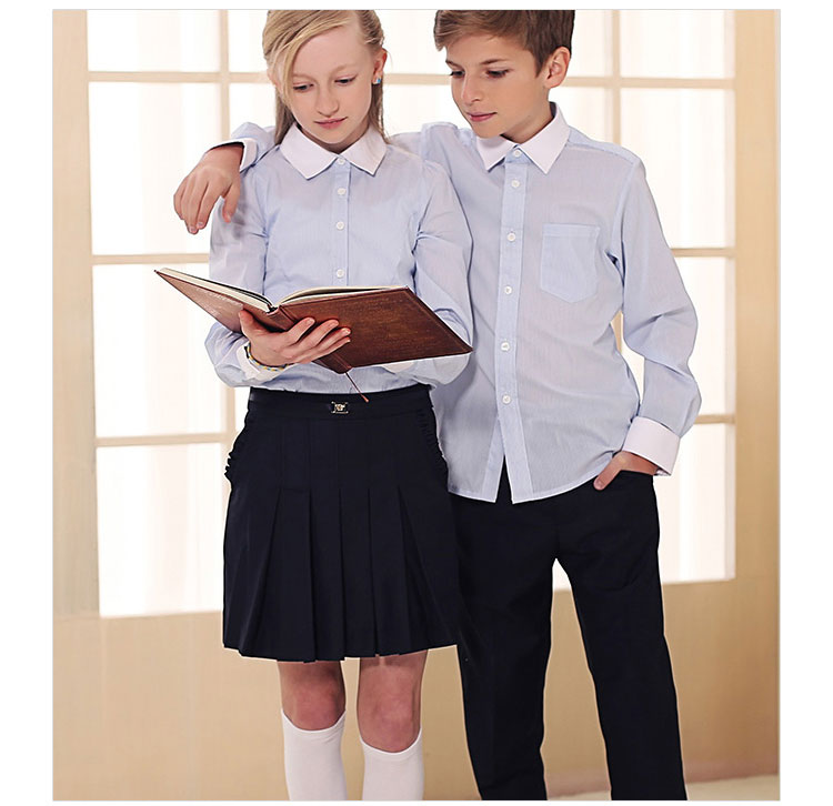 Custom Comfortable Children Turn-down Long Sleeve School Uniform Shirts 100% Cotton