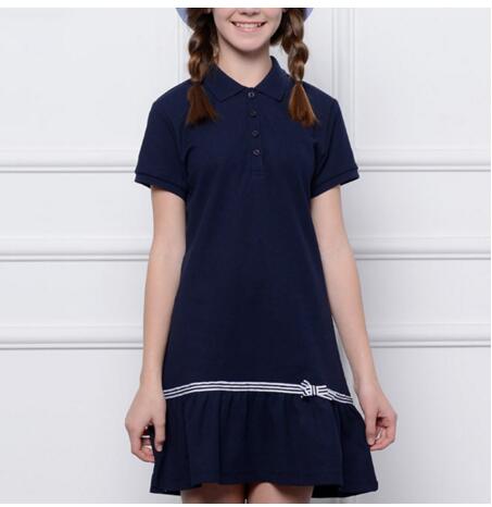 Fashion Solid Color Short Sleeve Dresses Primary School Uniform Designs School Uniforms Dress
