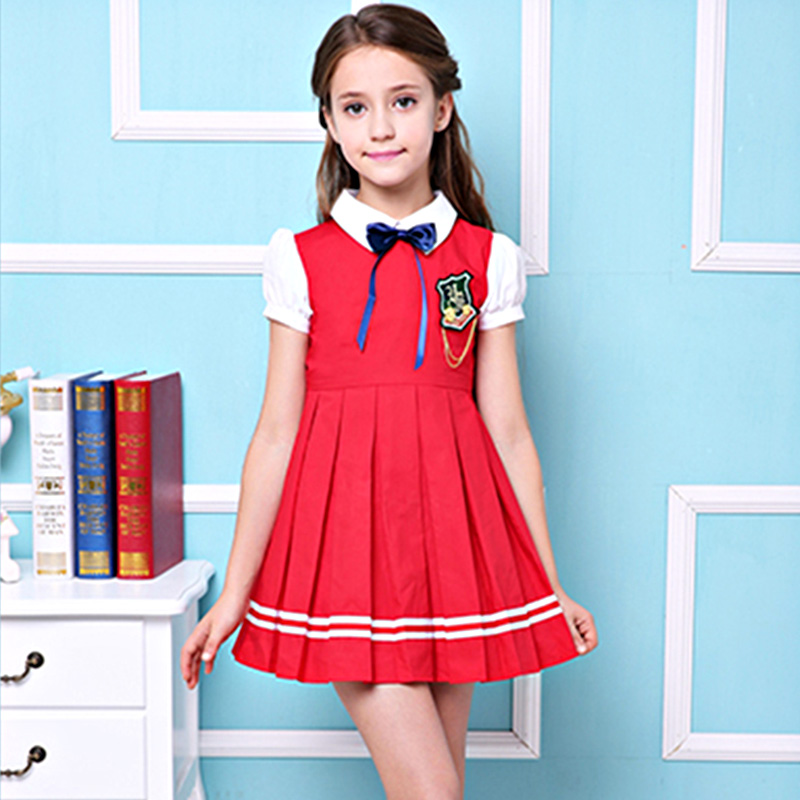 Kindergrand Primary School Uniform Plain Color Zipper Back Girls Pleated Dresses
