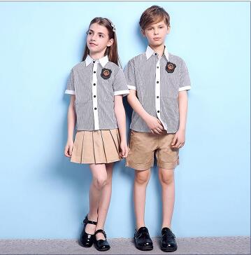 OEM Service Comfortable Summer School Uniform Short Sleeve Children Stripe Shirts And Shorts