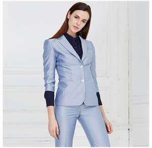 Custom Design Spring Single Breasted Long Sleeve V-neck Women Light Blue Blazer Suit And Pants