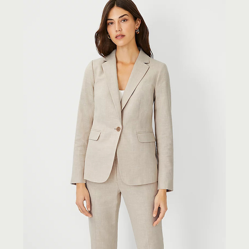 Custom Design Single Button Long Sleeve V-neck Spring Lady Office Suit
