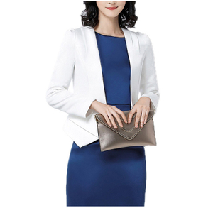 Women Office Single Button Long Sleeve White Blazer And Sleeveless Dark Blue Slim Skirt