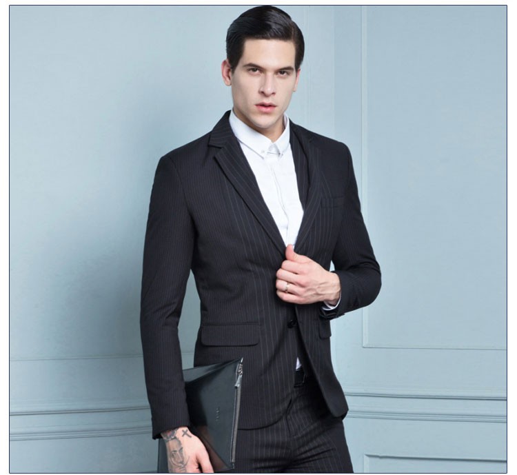 Custom Design Regular Office Men Black Single Breasted V-neck Suit