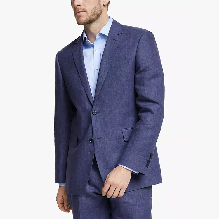 Custom Design Office Casual Single Breasted V-neck Blue Blazer Suit for Men