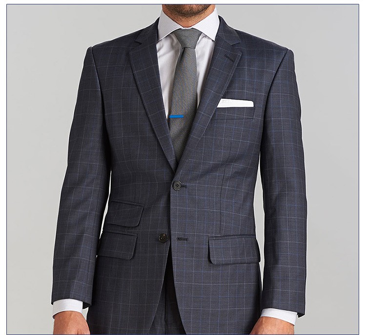 Custom Design Office Formal Single Breasted Men Dark Grey Plaid V-neck Woven Suits