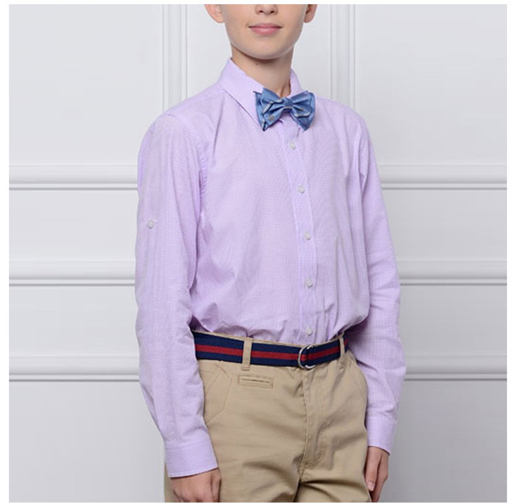 Custom Design 100% Cotton Solid Color Boys Turn-down Collar Long Sleeve Shirt