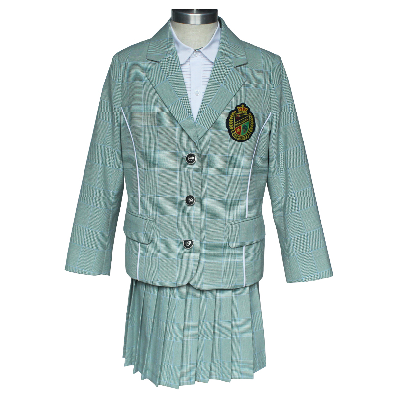 Japanese light green Single Breasted Girls' College Uniform Solid Color Pleated Skirt