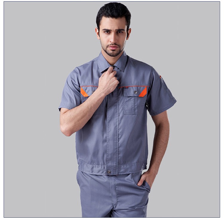 Custom Design Wholesale Factory Worker Short Sleeve Zipper Front Uniform Set with Pocket
