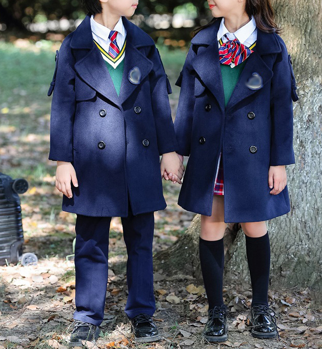 Winter British Style Double Breasted Black Children Coat School Uniform Designs for Primary School
