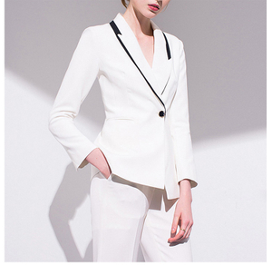 Custom Unique V-neck Design Office White Long Sleeve Single Button Blazer for Women