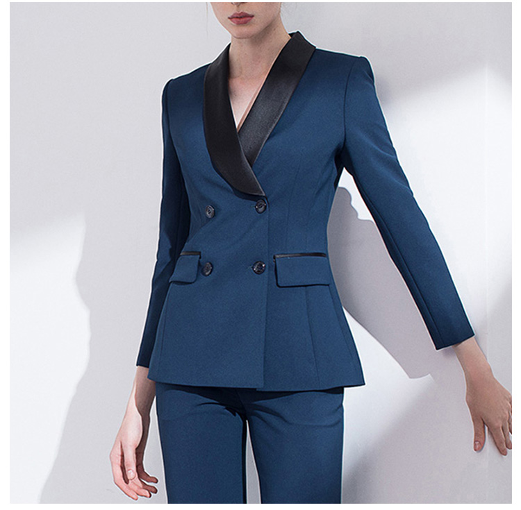 Custom Design Women Formal Office Double Breasted Long Sleeve V-neck Blazer Suit with Pocket