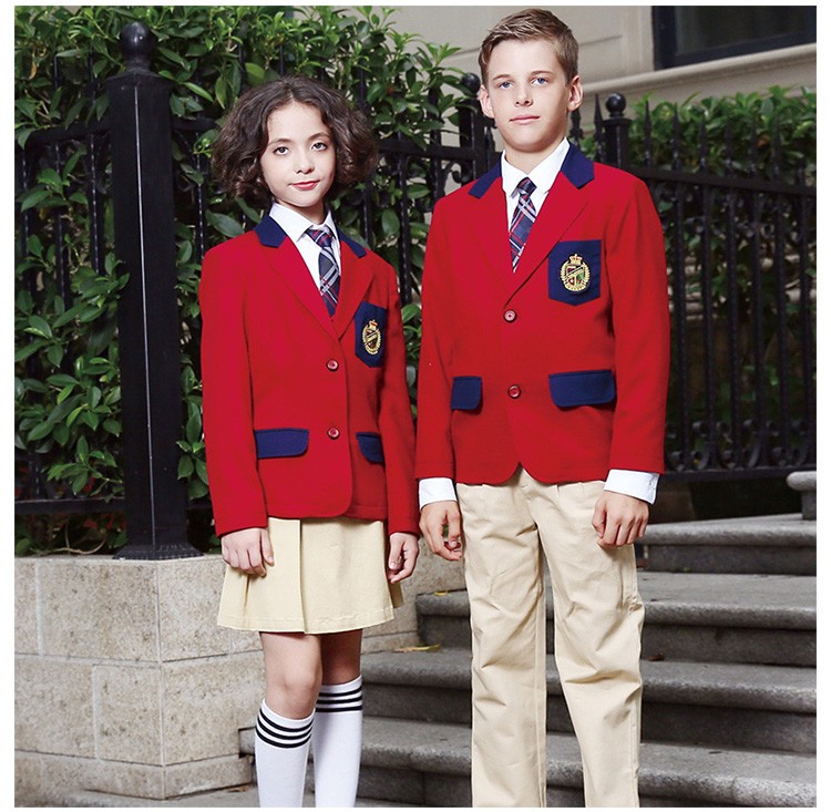 High quality Custom School Uniforms Red Girls and Boy's Blazer Jacket School Uniforms