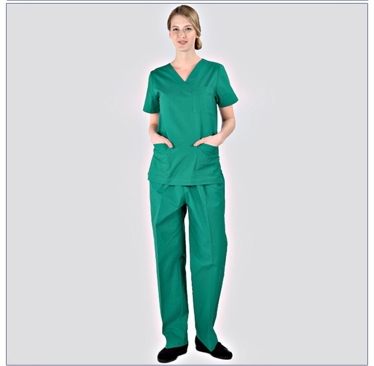 Short Sleeve Deep Green Nurse Doctor Uniform Surgical Gown Nurse Scrub Suit Designs Hospital Uniform