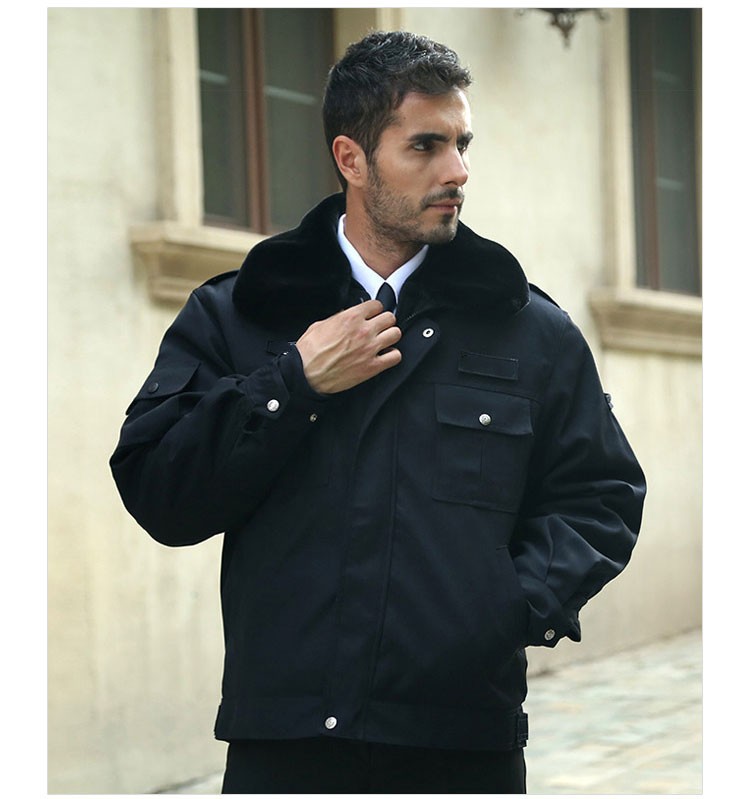 Custom Design Winter Male Hotel Security Guard Black Coats Uniforms