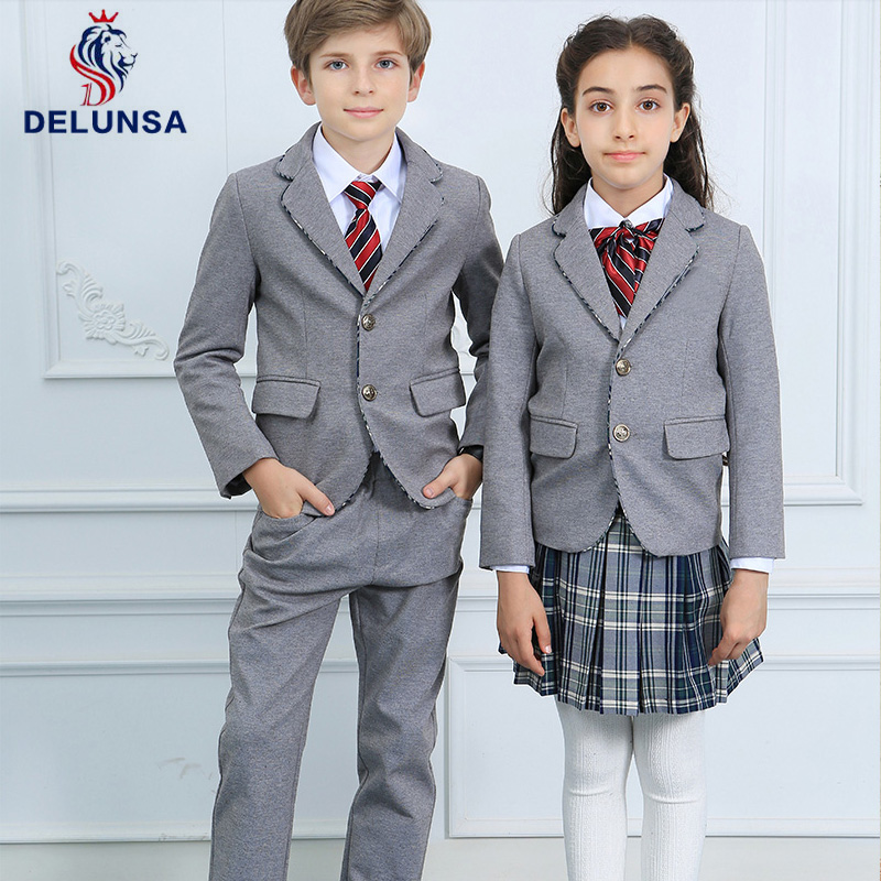 Custom Comfortable Children Grey Spring School Uniforms Sets