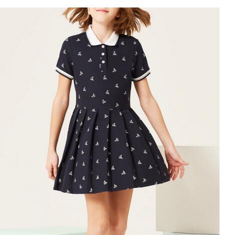 Fashion Standing Collar Naughty School Girl Black Short Sleeve Dresses with Cartoon Pictures
