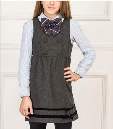 Fashion Girls Jumper Skirt Primary School Uniform Designs School Uniforms Dress with Bow Tie