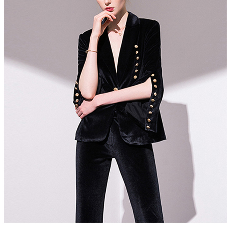 Custom Design Summer Fashion Slit Long Sleeve Slit Long Sleeve V-neck Women Black Blazer