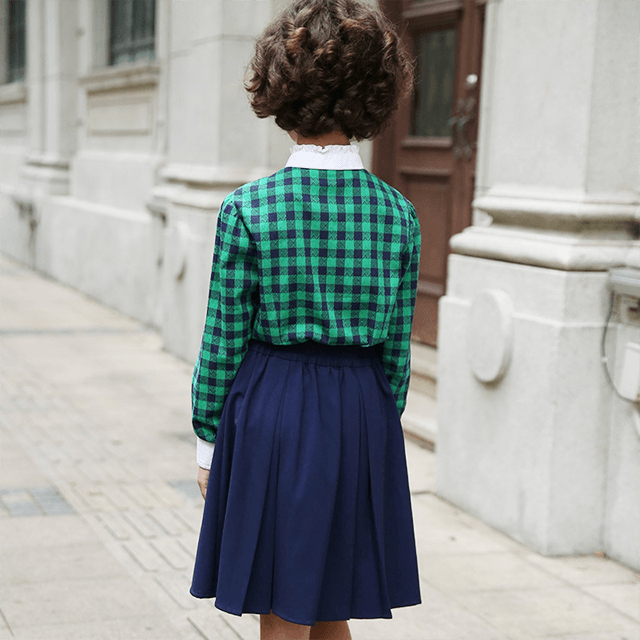 Girls Green Shirt and Skirt School Uniform Design