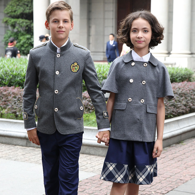 OEM Design Japanese Children School Clothing Gray Coat School Uniform Boy's Blazer Jacket School Uniforms