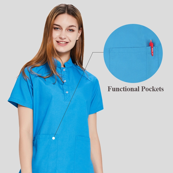 Custom V-neck Fashionable Blue Nurse Uniform Designs Nurse Uniforms Medical Scrub Set