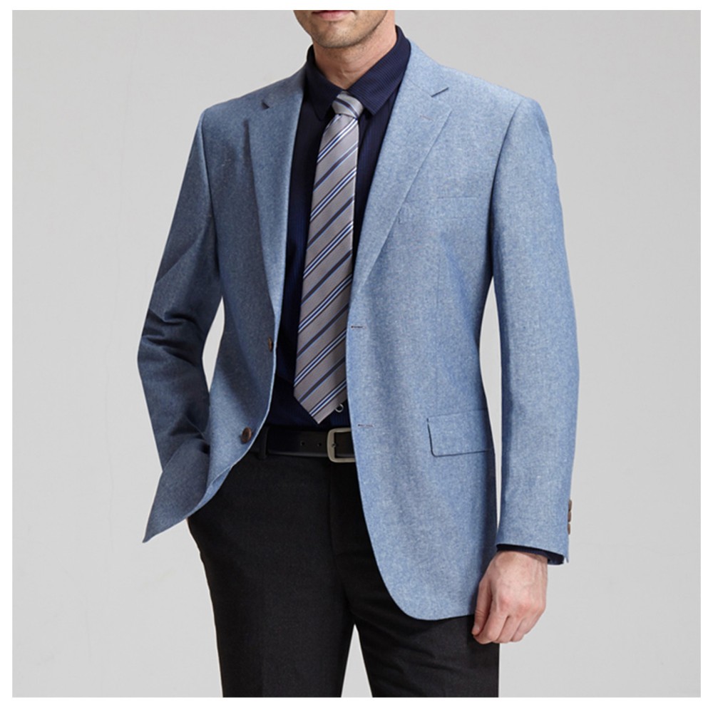 Custom Design Formal Meeting Men Blue Single Breasted V-neck Woven Suit