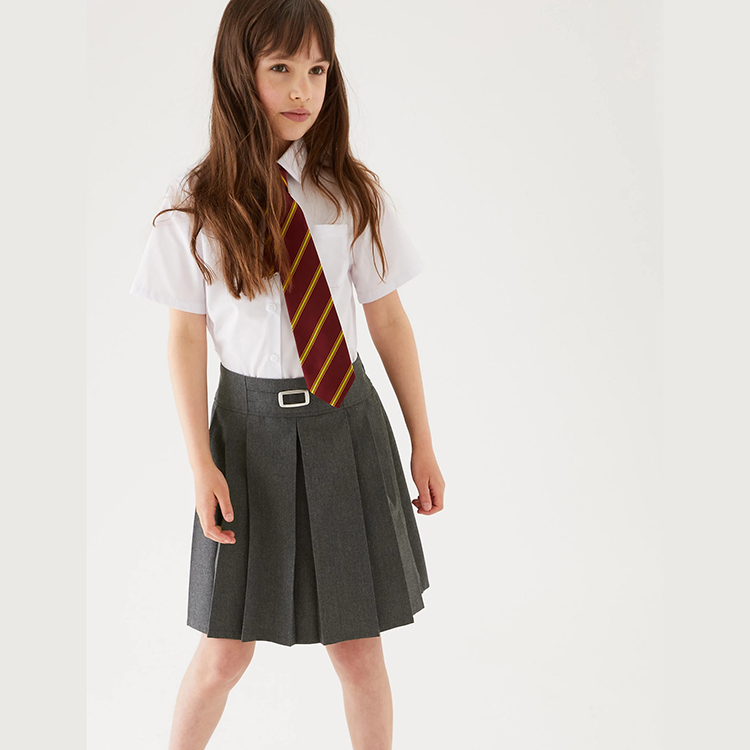Custom Elastic Waist Gray Girls Pleated Skirt International Primary School Uniform Skirt Design