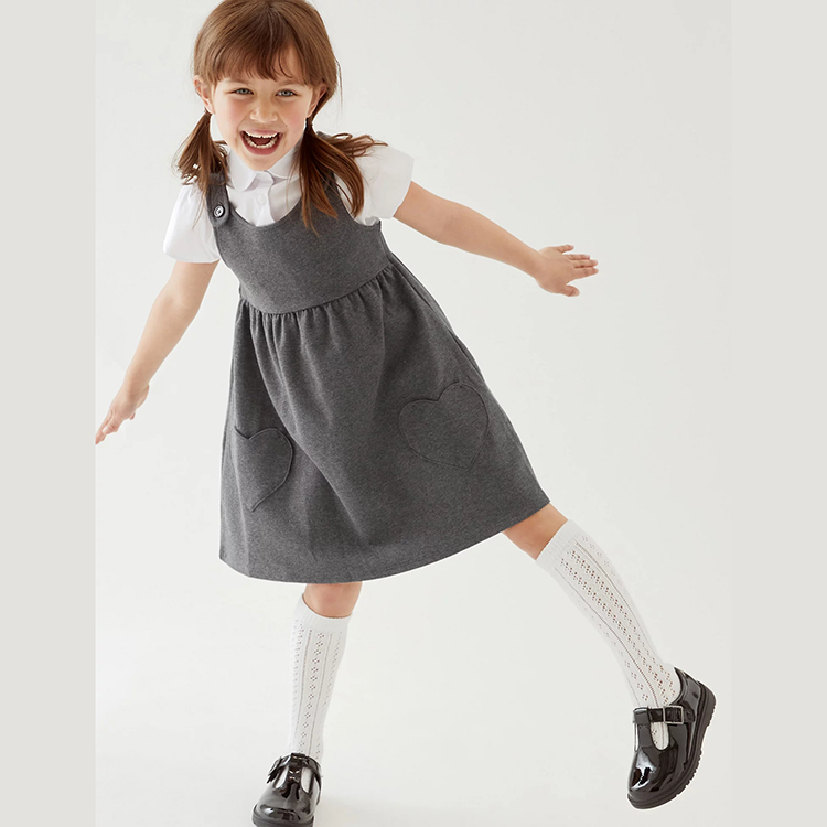 Custom Sleeveless A-Line Dress Girls 2 Pieces Jumper Skirt Children School Uniform Design