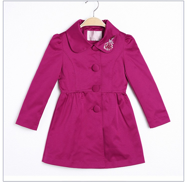 Custom Design Winter Single Breasted Little Deep Pink Long Sleeve Girls Three-quarter Coat