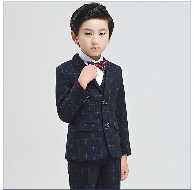 Custom Design Long Sleeve Single Breasted Fashionable Boys Blue Striped Blue Suit with Bow Tie