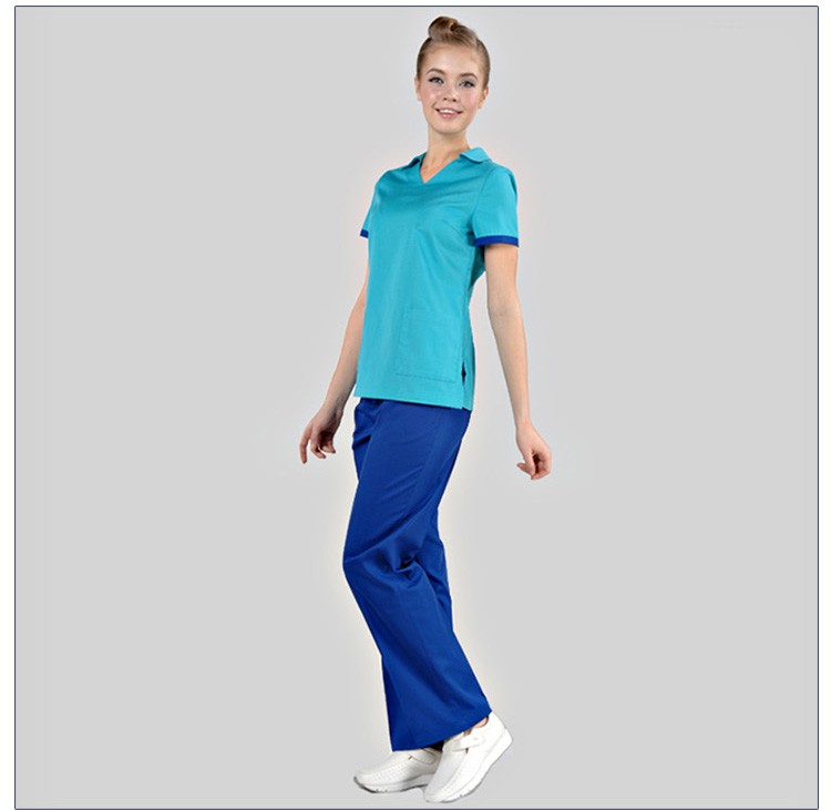 Fashionable Teal Female Nurse Scrub Suit Designs Short Sleeve V-neck Hospital Uniform