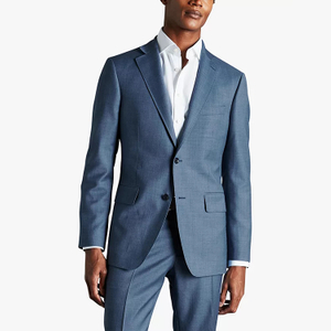 Custom Design Fashionable Steel Blue Young Men Office Casual Single Breasted V-neck Woven Suit