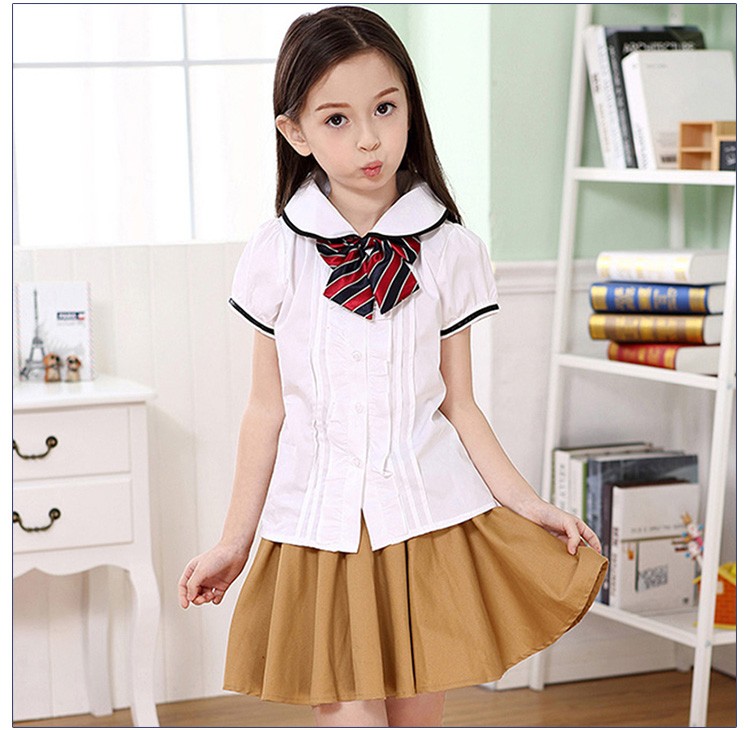 Summer Asian School Girls Student Uniform Skirt Suit