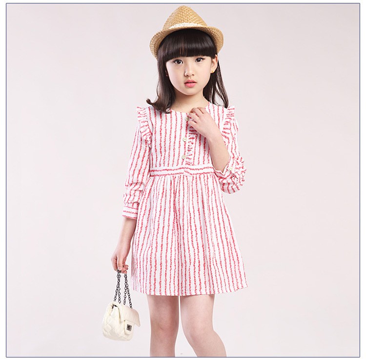 Custom Design Summer Child Daily Clothes Fashionable long sleeve Girls Striped A-line Dresses