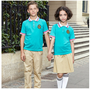 Embroidered Logo Primary School Sportswear 100% Cotton School Uniform Shirt and Pants