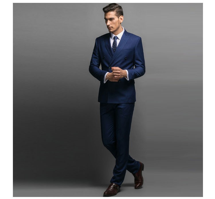 Custom Design Regular Italy Dark Blue V-neck Double Breasted Suit for Men