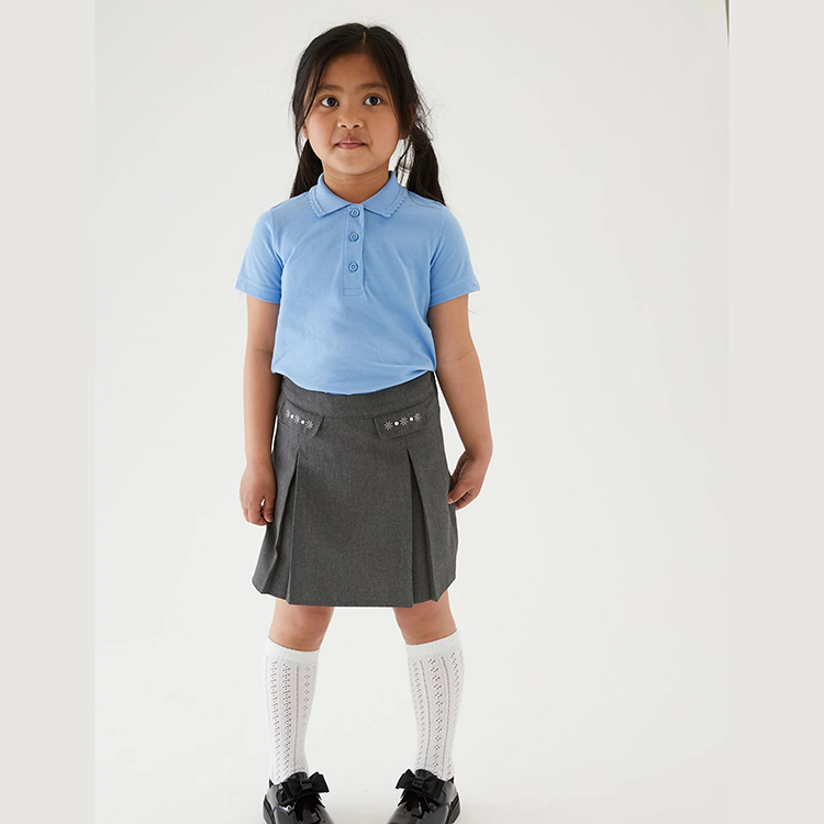 Custom Design Girls Straight Pleated Skirt Kindergarten Primary School Student Uniform Elastic Waist Grey Skirt