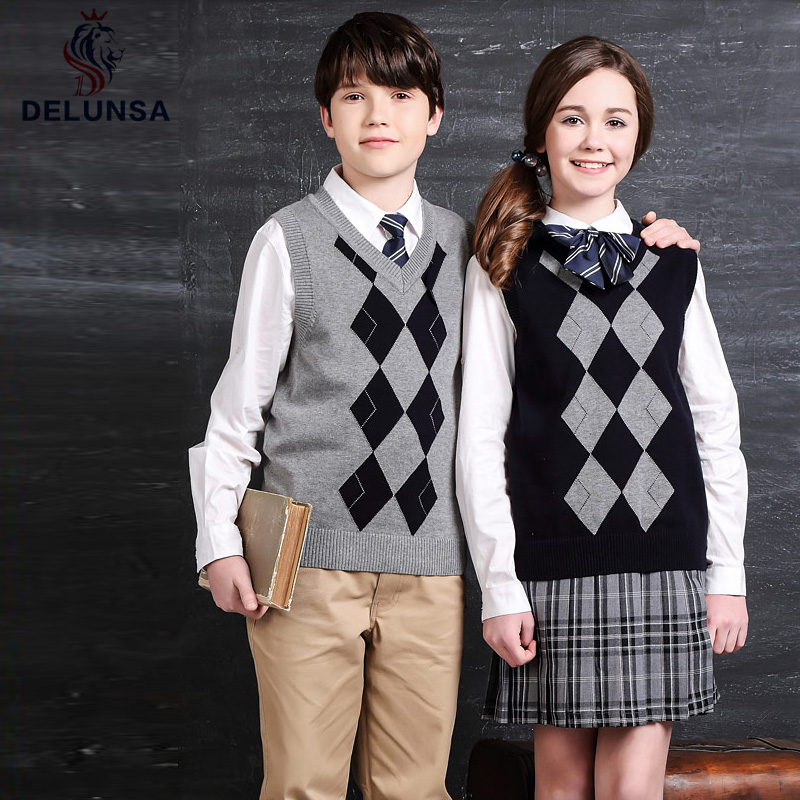 Custom Student Uniform Boys Vest Pullover Ver Sweater Grey School Uniform for High School Students