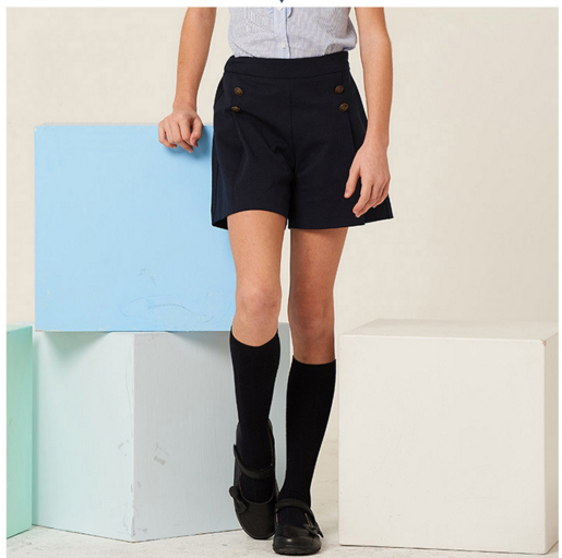 Fashion Solid Color Zipper Summer Girls School Uniform Shorts