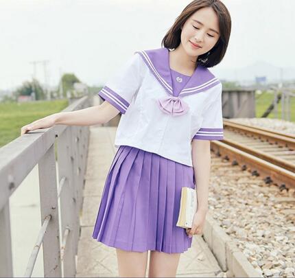 OEM Service Summer Girls Solid Color Pleated Skirts Set Japanese School Girl Uniform