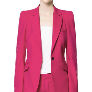 Custom Design Fashionable Single Button Pink Women Long Sleeve V-neck Blazer Suit And Pants
