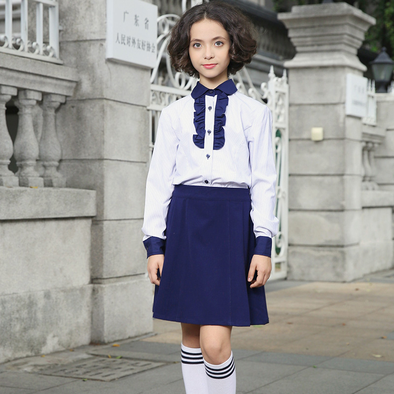 New Style100% Cotton Navy Blue School Uniform Shirt for Girl And Boy ...