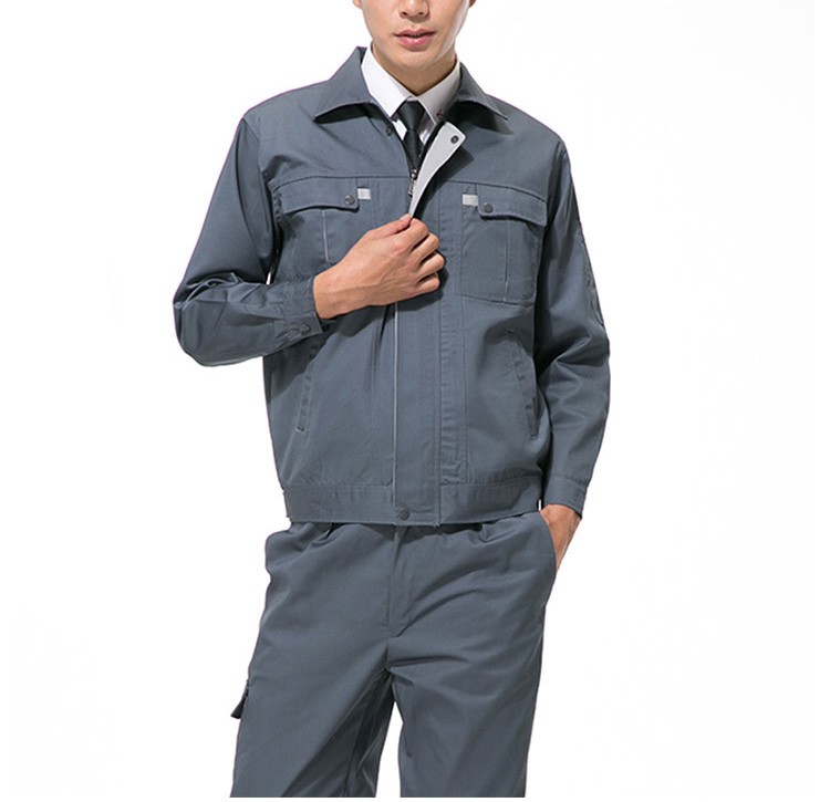 Custom Machine Works Factory Solid Grey Color Zipper Long Sleeve Worker Clothes Suit