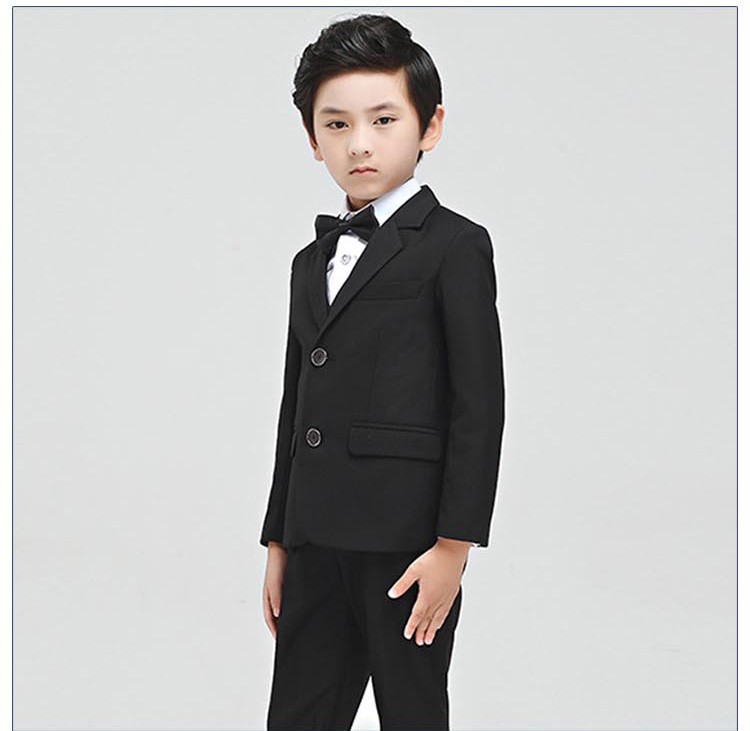 Custom Design Piano Competition Little Formal Boys Long Sleeve Single Breasted Black Blazer Set with Bow Tie