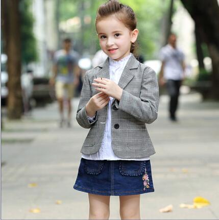 Custom Design Little Girl Plaid Grey Blazer School Uniform Kids Kindergarten