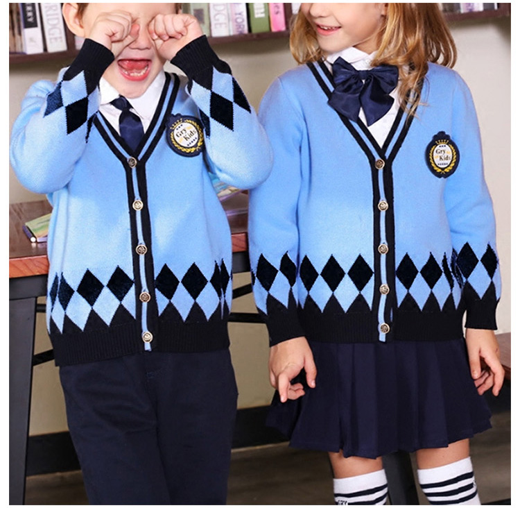 Custom Design Fashionable Primary Student Uniform Single Breasted Long Sleeve Sweater Suit