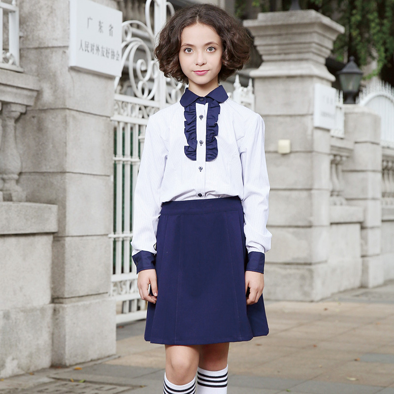 New Style100% Cotton Navy Blue School Uniform Shirt for Girl And Boy